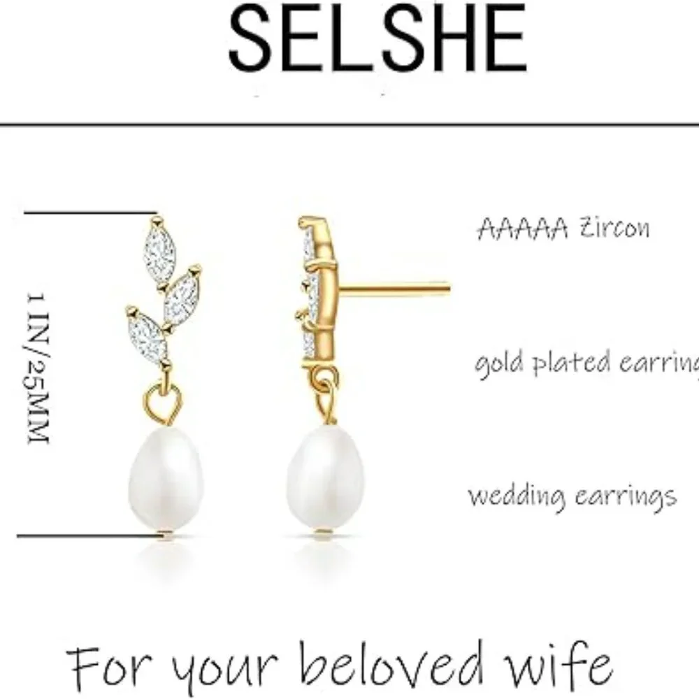 14k Gold Plated Pearl Drop Earring Dainty Gold Earrings Set‎ Fashion Statement
